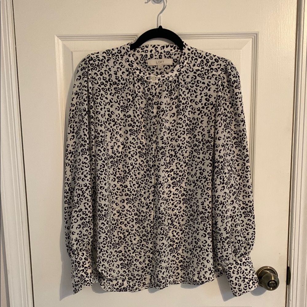 LOFT Black and White Leopard Print Blouse